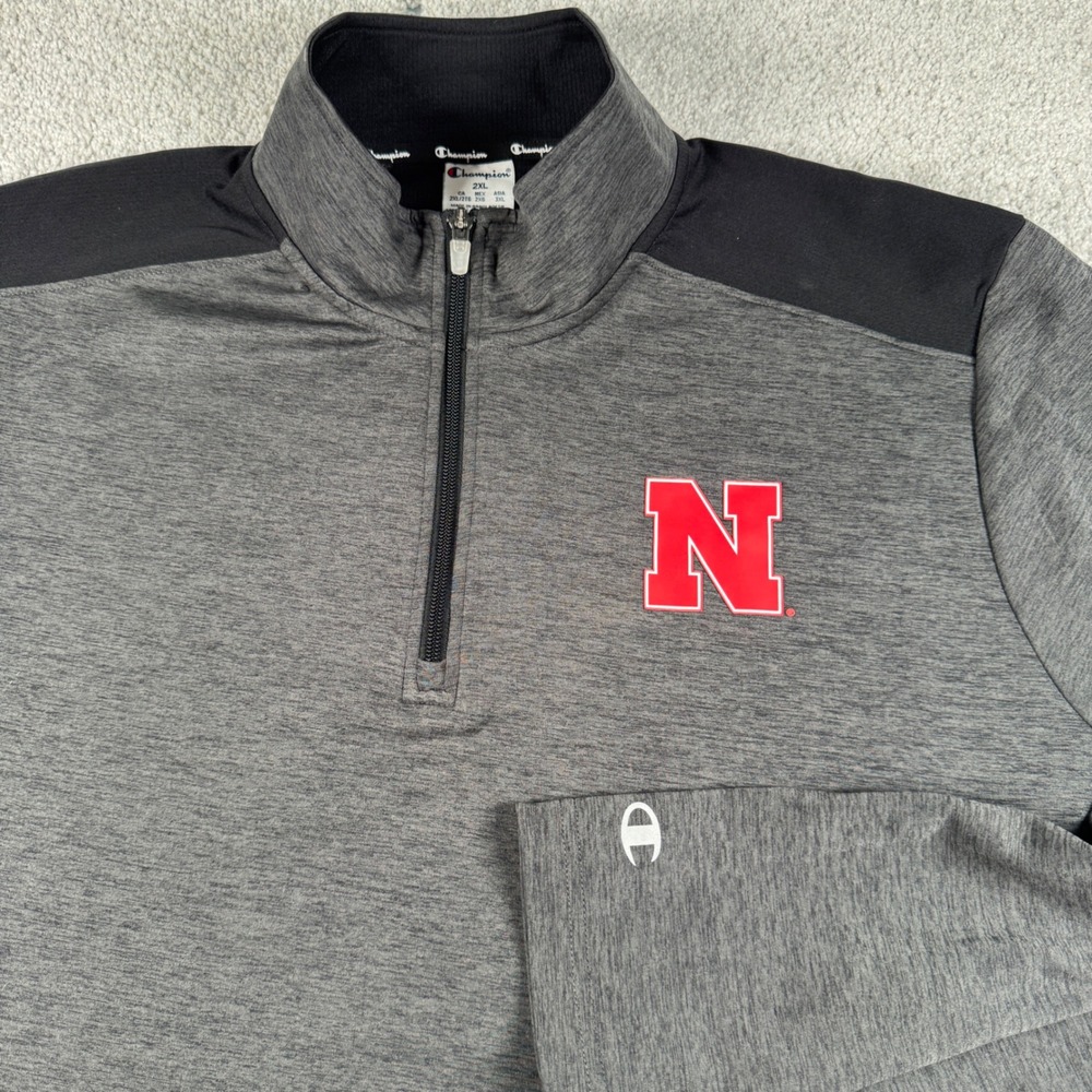 Nebraska Huskers Champion 1/4 Zip Pullover Men 2XL Logo Gray NCAA Football XXL